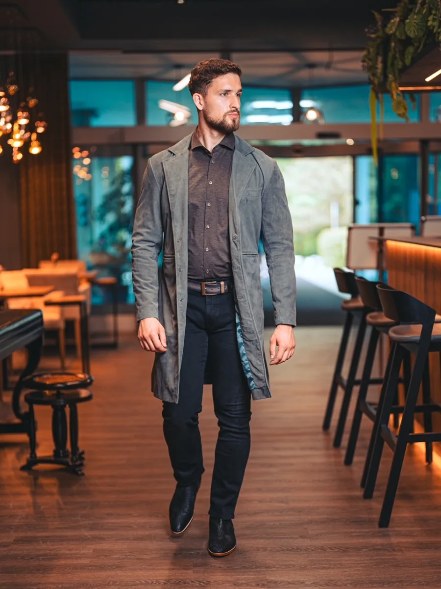 Neo Suede Grey - Kožený semišový kabát - Obrázek 3