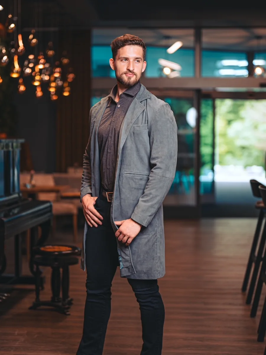 Neo Suede Grey - Kožený semišový kabát - Obrázek 4