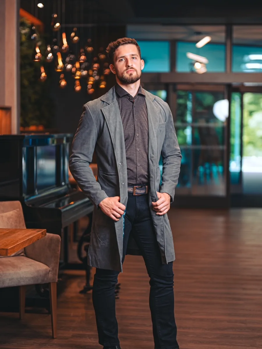 Neo Suede Grey - Kožený semišový kabát - Obrázek 5