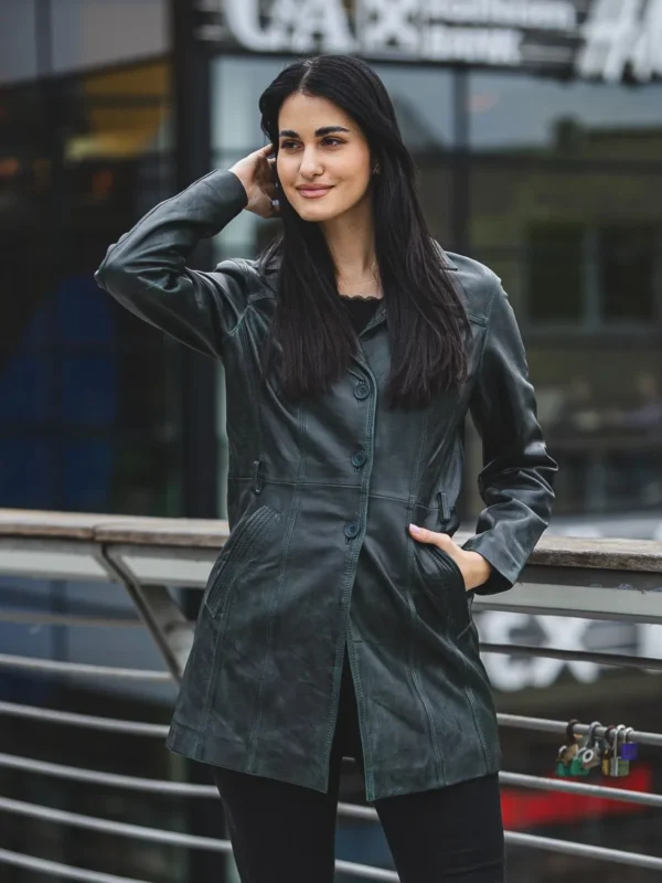 dámský zelený kožený kabátek