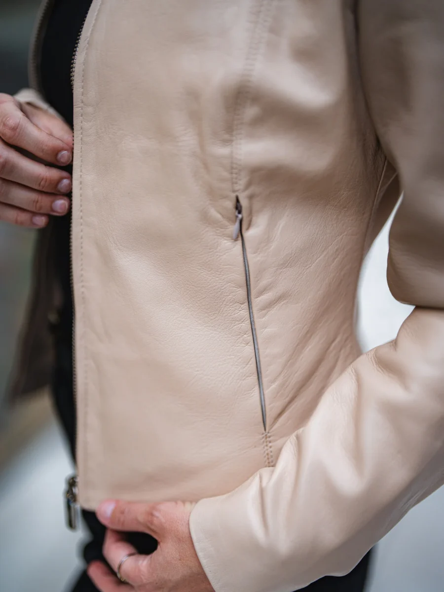 Chanel Beige – Dámská Kožená Bunda Béžová - Obrázek 6