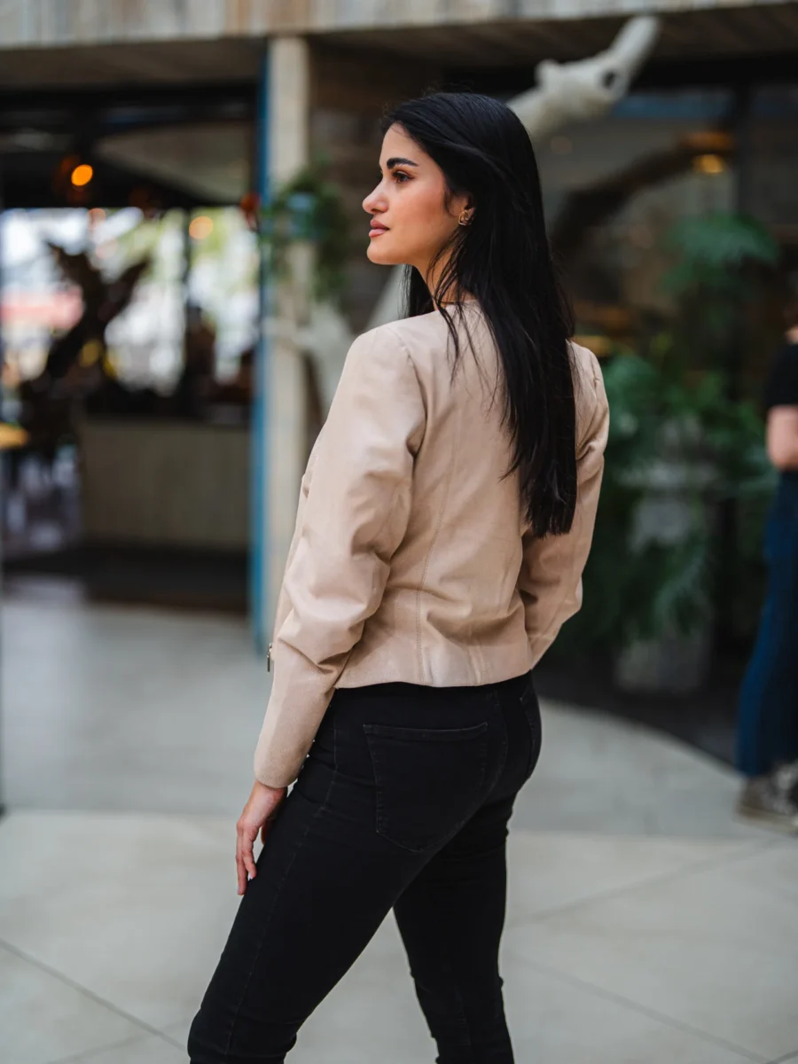 Chanel Beige – Dámská Kožená Bunda Béžová - Obrázek 10