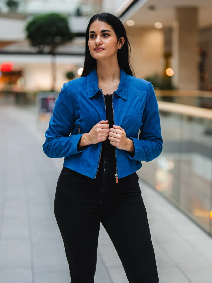 Ester Short Blue - Dámská semišová bunda modrá - Obrázek 7