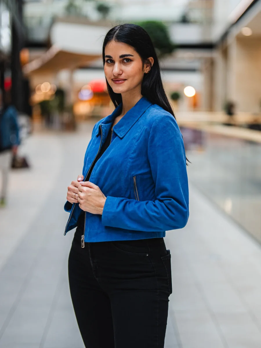 Ester Short Blue - Dámská semišová bunda modrá - Obrázek 3