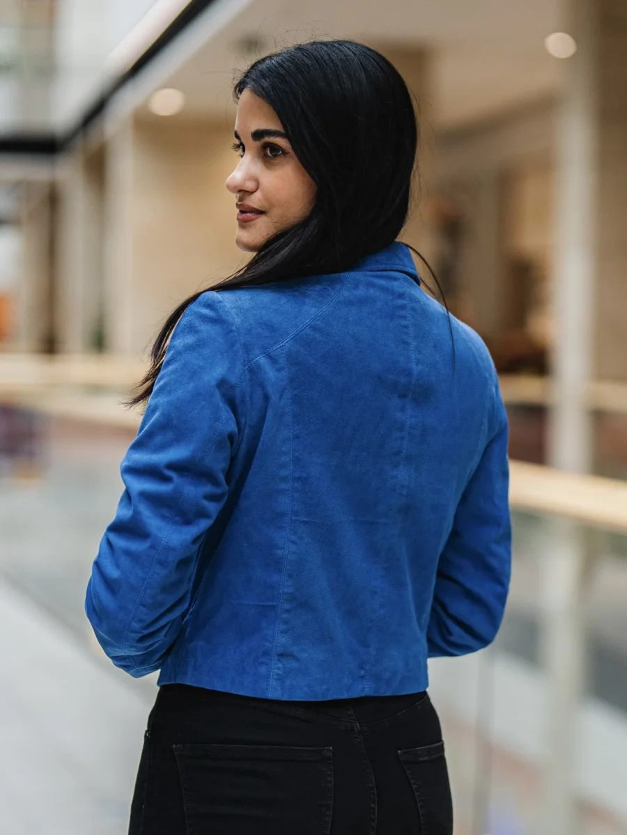 Ester Short Blue - Dámská semišová bunda modrá - Obrázek 2