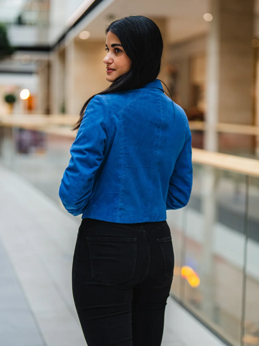 Ester Short Blue - Dámská semišová bunda modrá - Obrázek 4