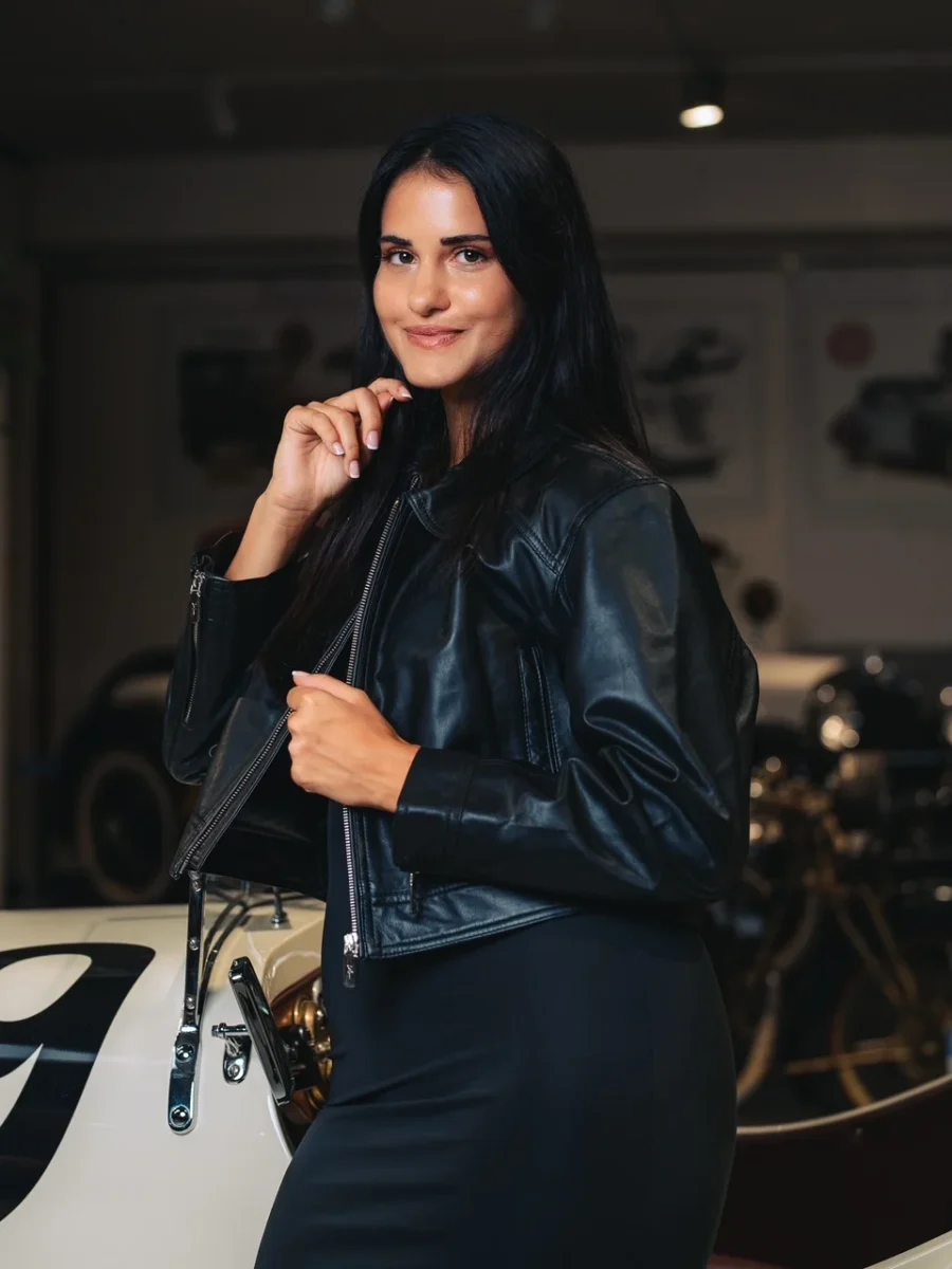 Alex Short Black - dámská krátká kožená bunda s límečkem černá - Obrázek 5