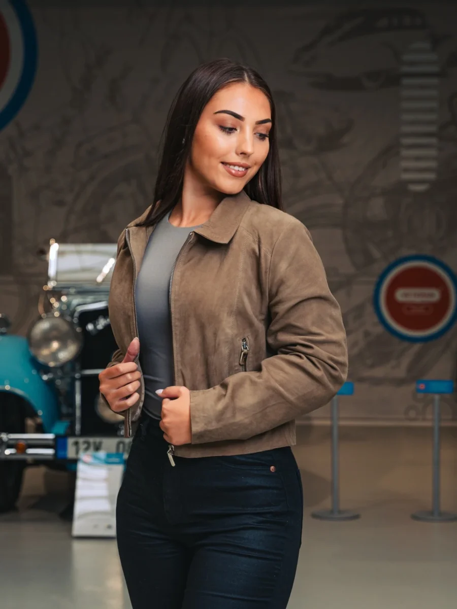 Ester Short Khaki - Dámská semišová bunda olivová semiš - Obrázek 7