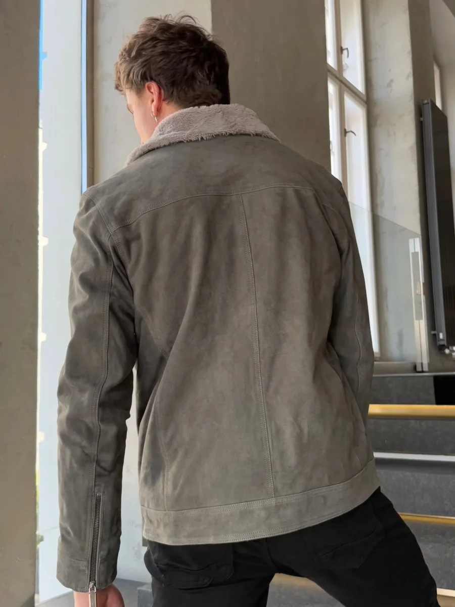 Delon Grey Fur – Pánská zimní kožená bunda s límcem kožich šedá - Obrázek 5
