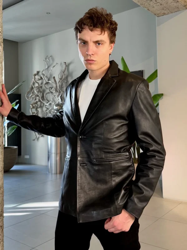 elegantní pánské kožené sako černé dilna