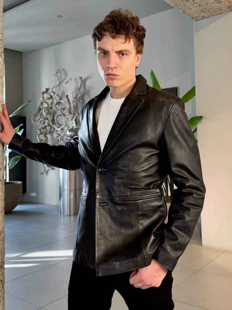 elegantní pánské kožené sako černé dilna