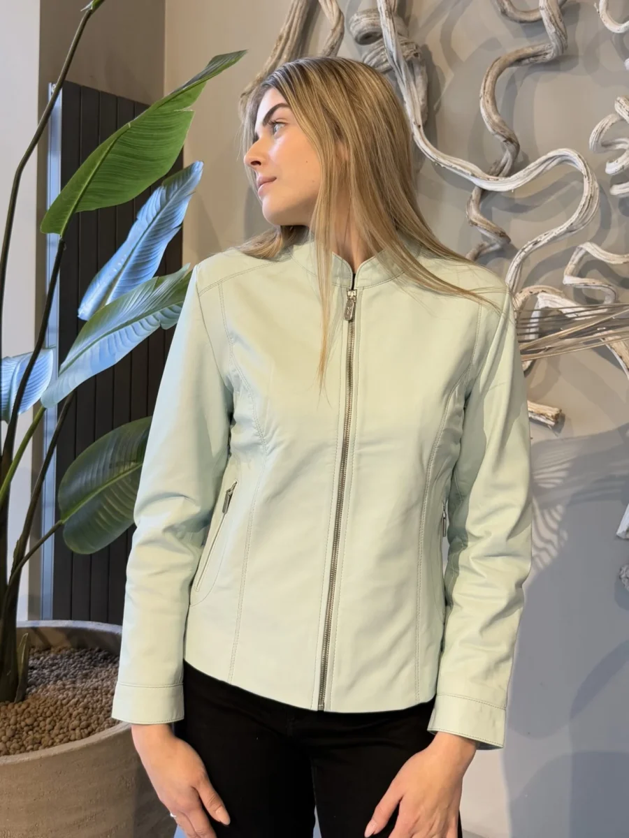 Becca Mint 2.0 short – Dámská kožená bunda mentolová - Obrázek 4