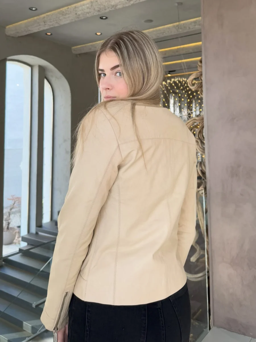 Becca Beige 2.0 short – Dámská kožená bunda béžová - Obrázek 6