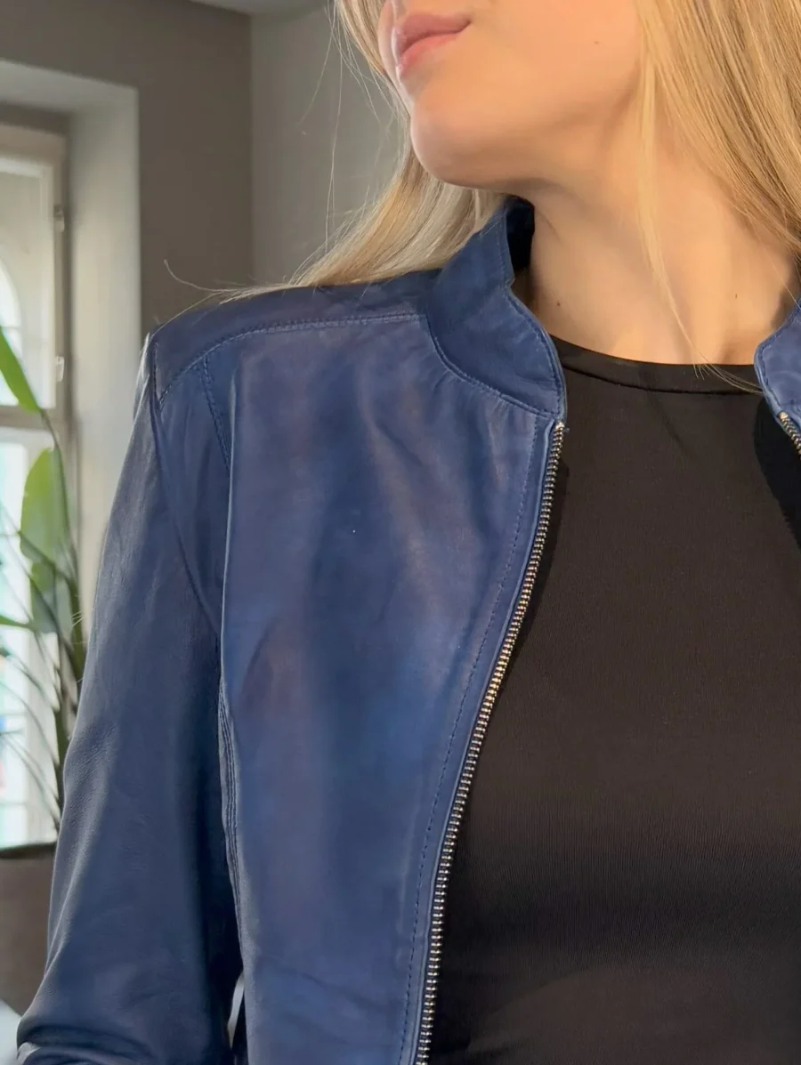 Becca Blue Antique – Dámská kožená bunda modrá - Obrázek 2