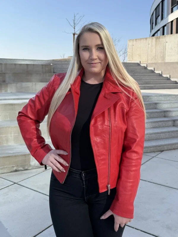 Adele Short Red – Dámský Kožený Křivák Červený