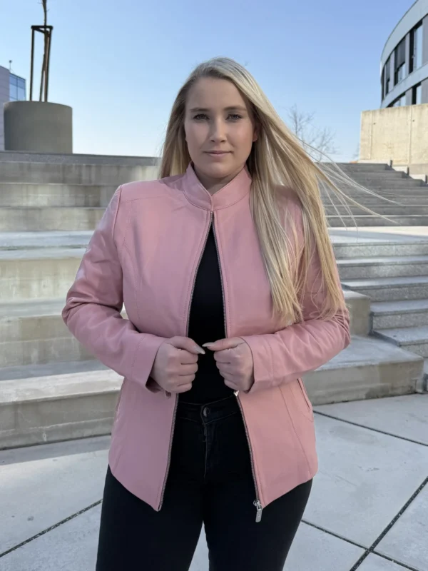 Becca Flex Pink – Dámská kožená bunda růžová