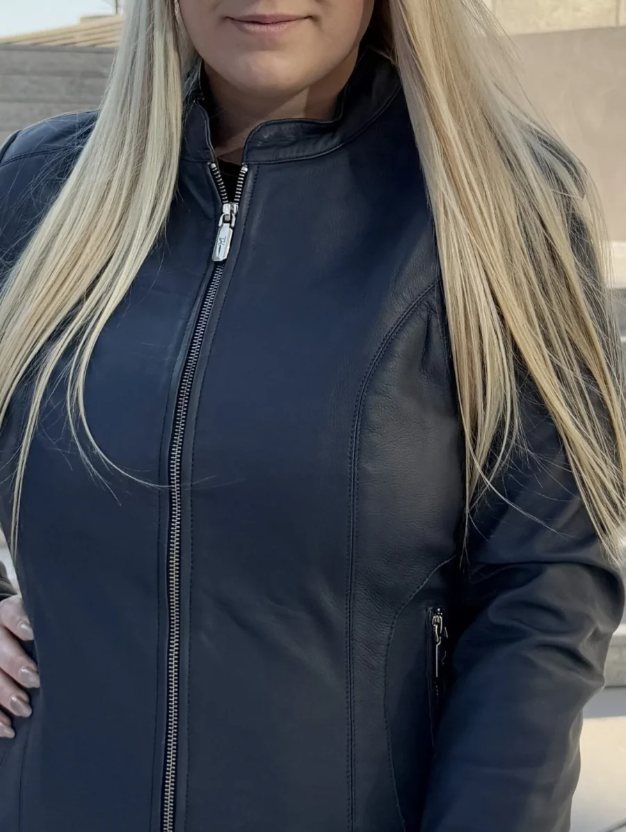 Becca Flexi Navy Blue – Dámská kožená bunda tmavě modrá - Obrázek 2