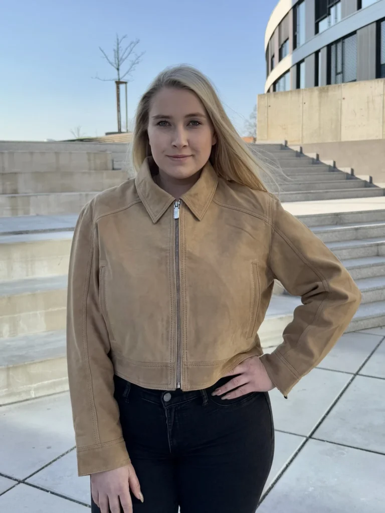 Alex Short Sand Suede - dámská krátká kožená bunda béžová s límečkem