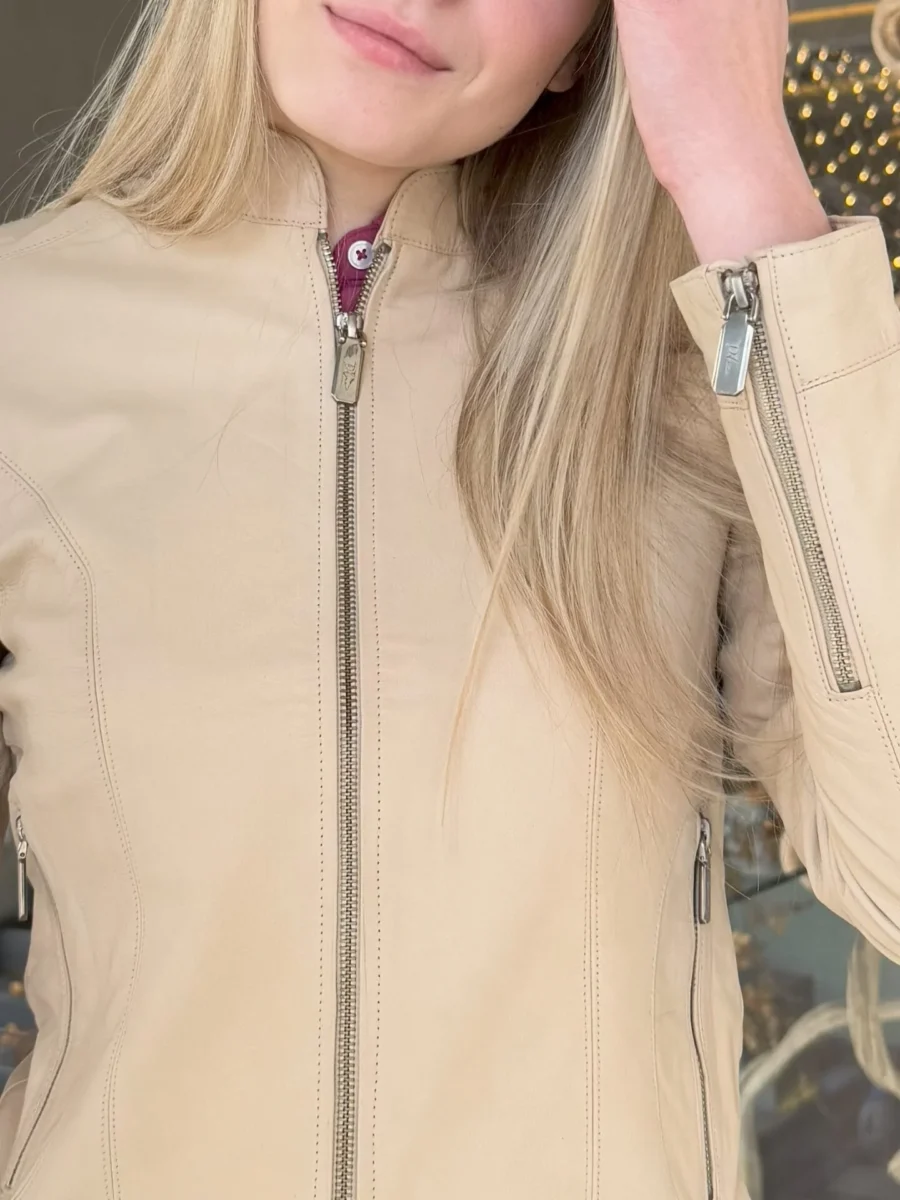 Becca Beige 2.0 short – Dámská kožená bunda béžová - Obrázek 2