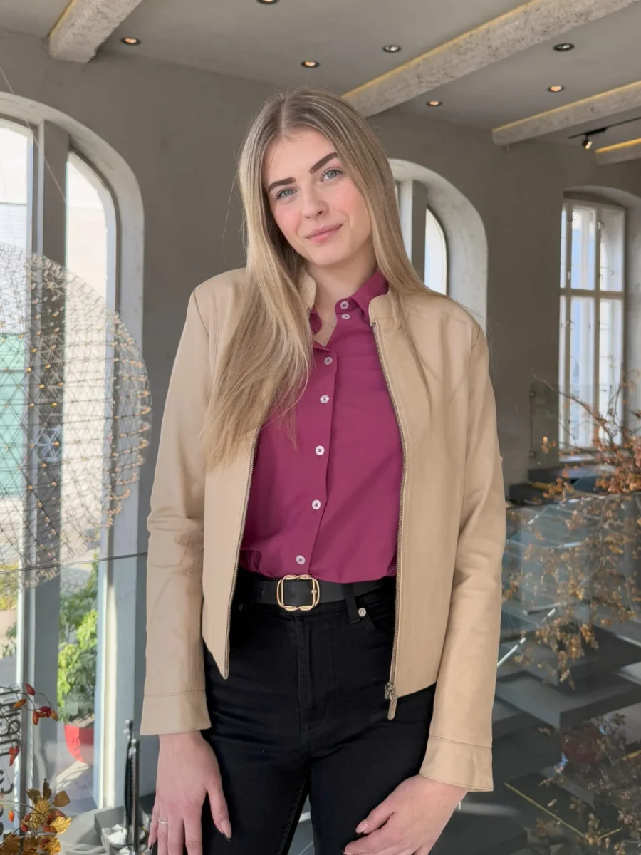 Becca Beige 2.0 short – Dámská kožená bunda béžová - Obrázek 3