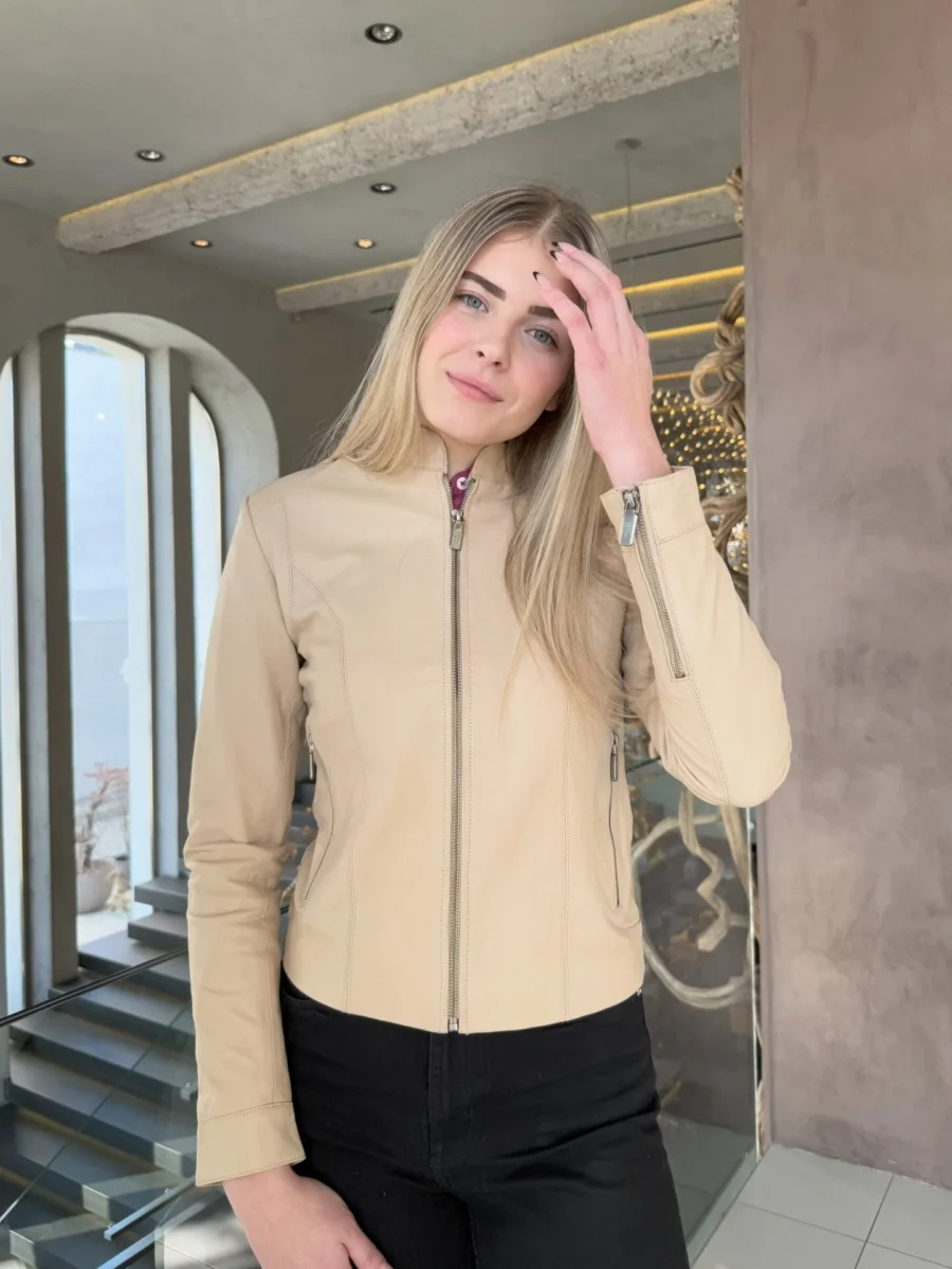Becca Beige 2.0 short – Dámská kožená bunda béžová - Obrázek 5