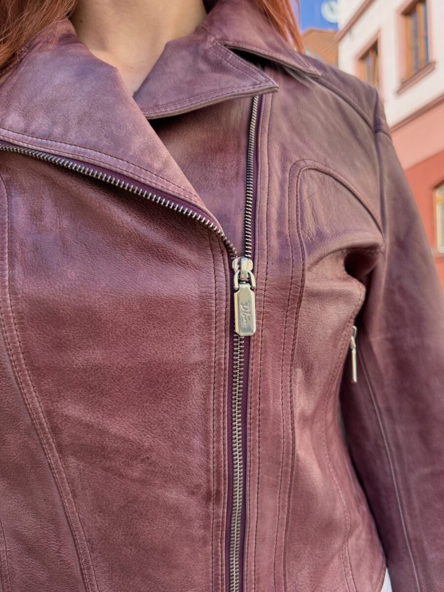 Adele Short Purple – Dámský Kožený Křivák Fialový - Obrázek 4