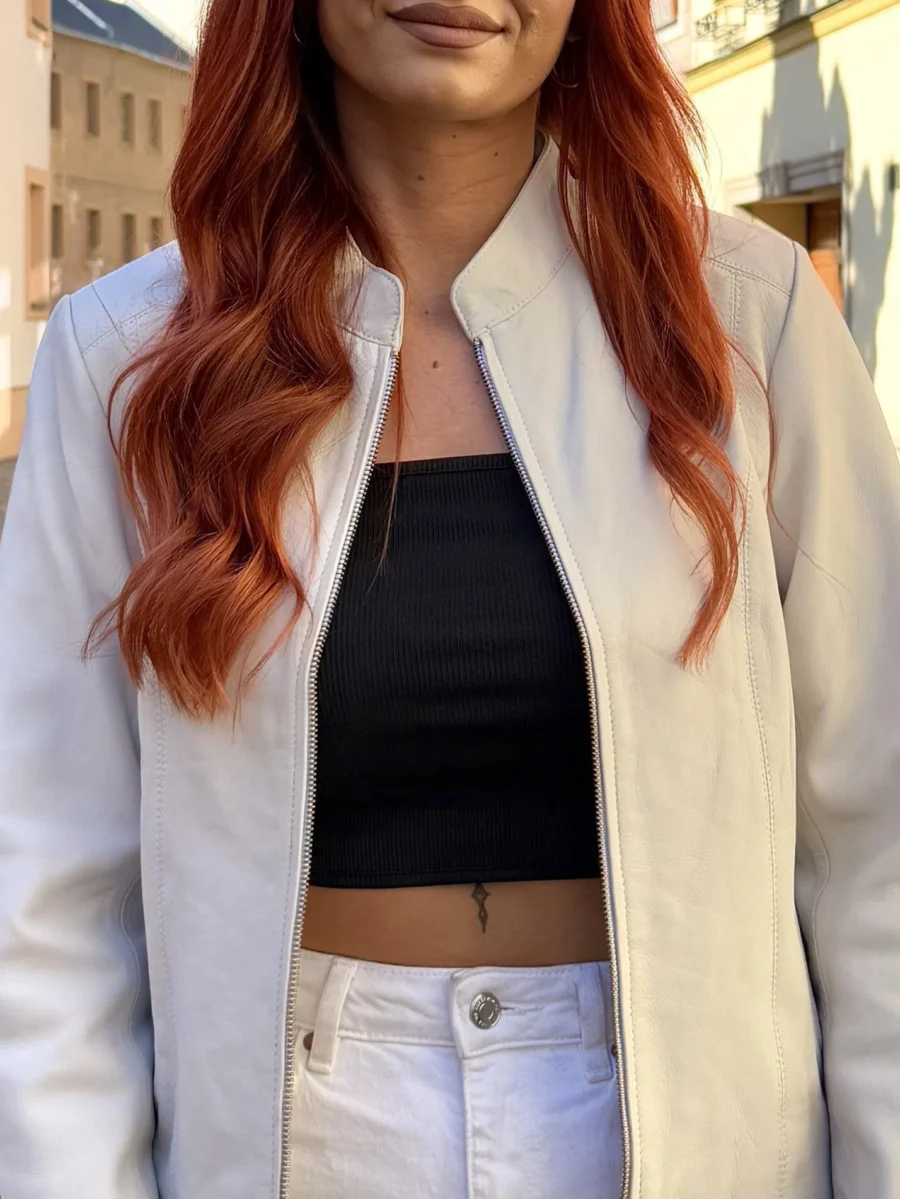 Becca White 2.0 short – Dámská kožená bunda bílá - Obrázek 2