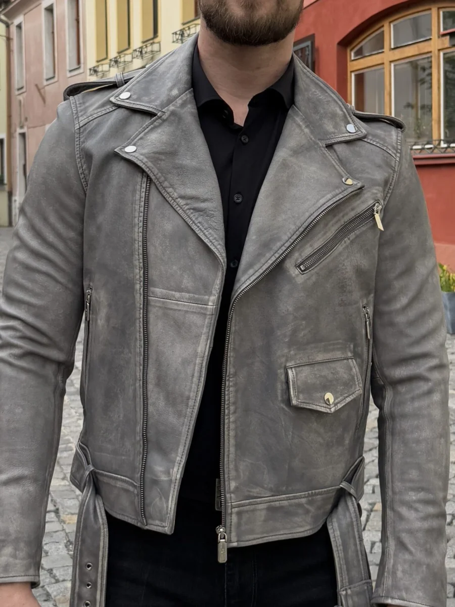 Karl Biker Grey Rubber- Pánský kožený křivák šedý vintage - Obrázek 2