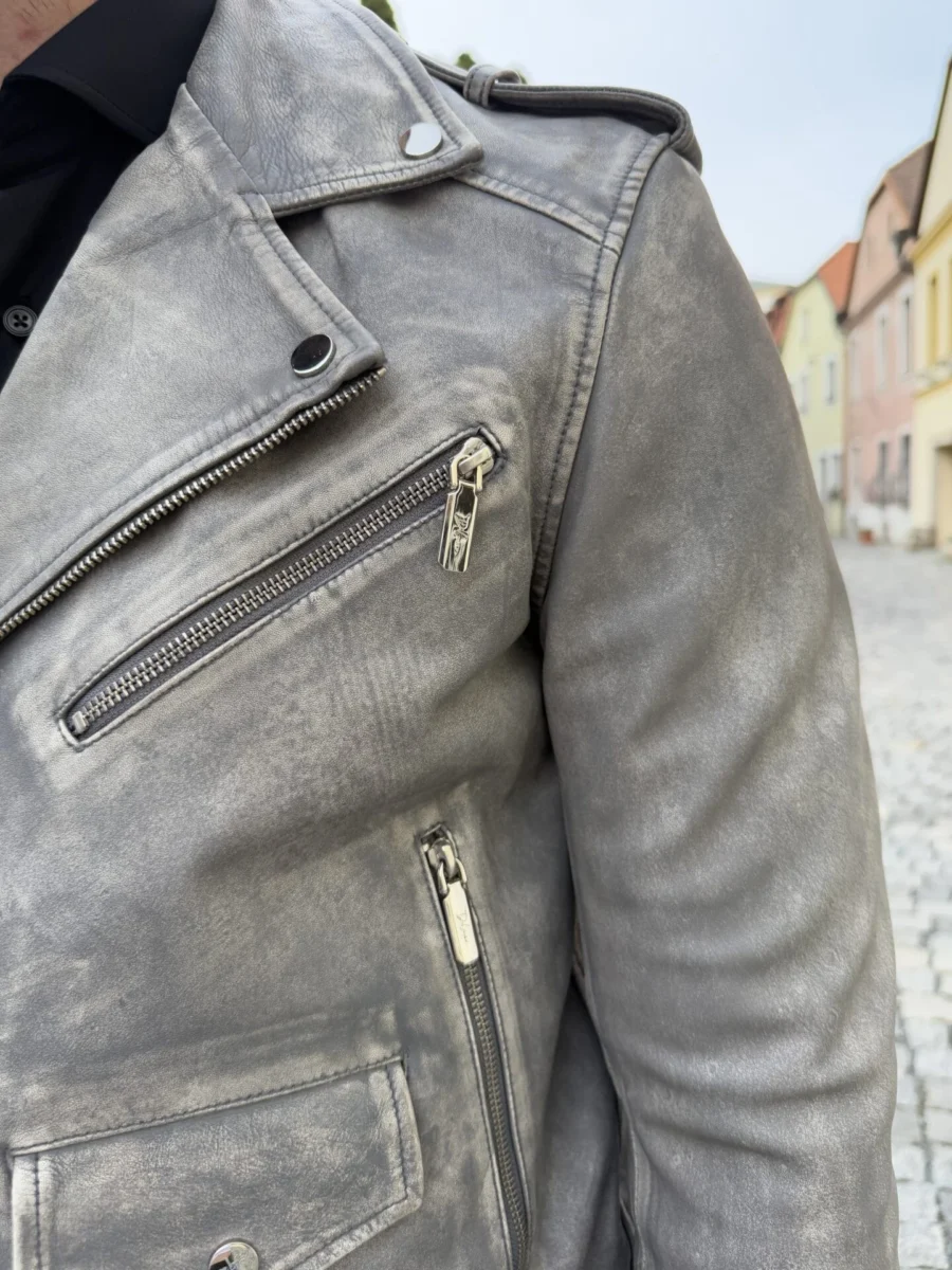 Karl Biker Grey Rubber- Pánský kožený křivák šedý vintage - Obrázek 4
