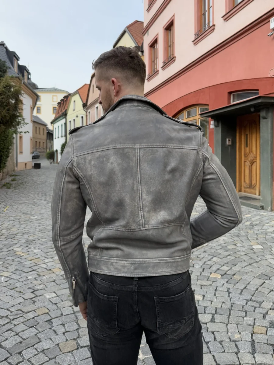 Karl Biker Grey Rubber- Pánský kožený křivák šedý vintage - Obrázek 5