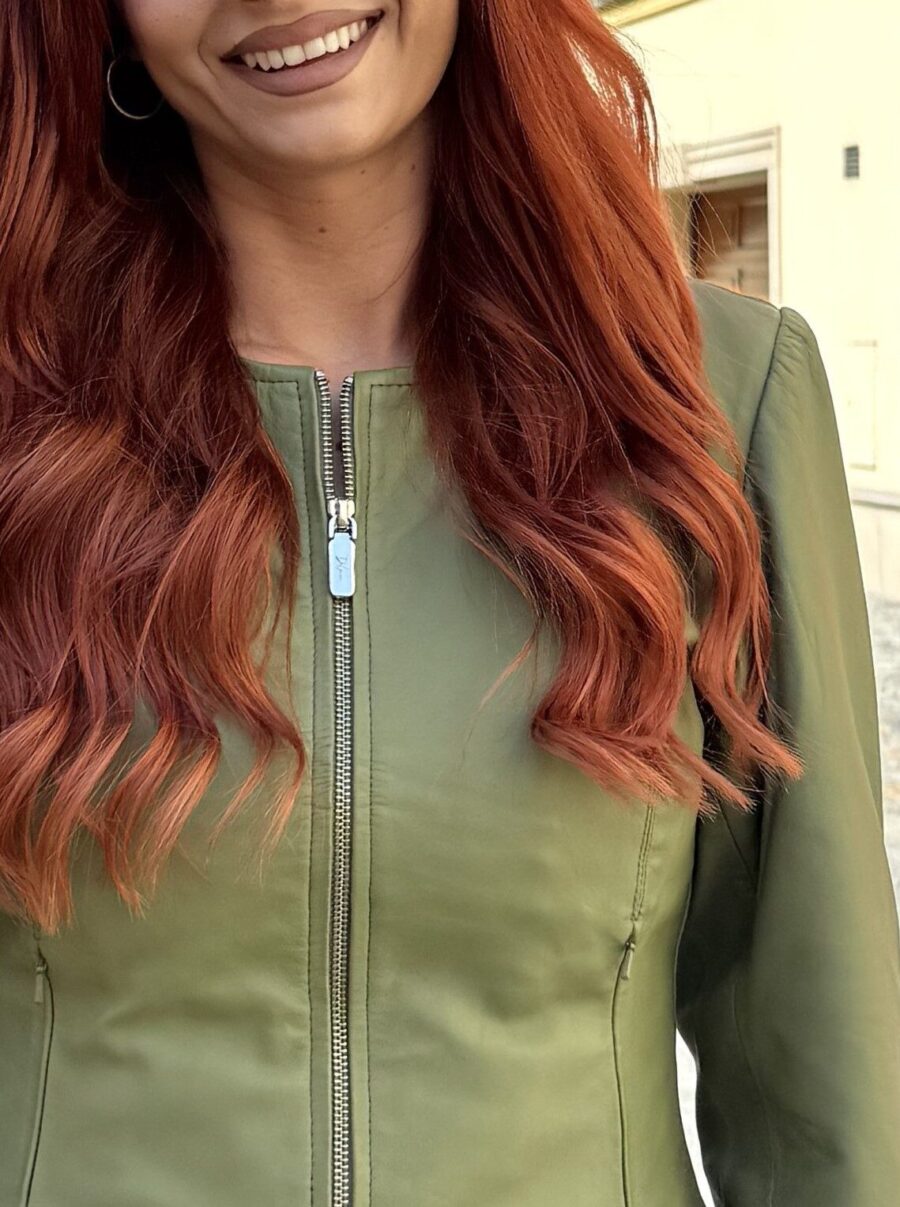 Chanel Leaf Green – Dámská kožená bunda zelená - Obrázek 2
