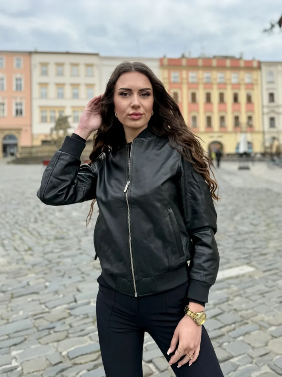 Laila Bomber Black– Dámský černý kožený bomber - Obrázek 5