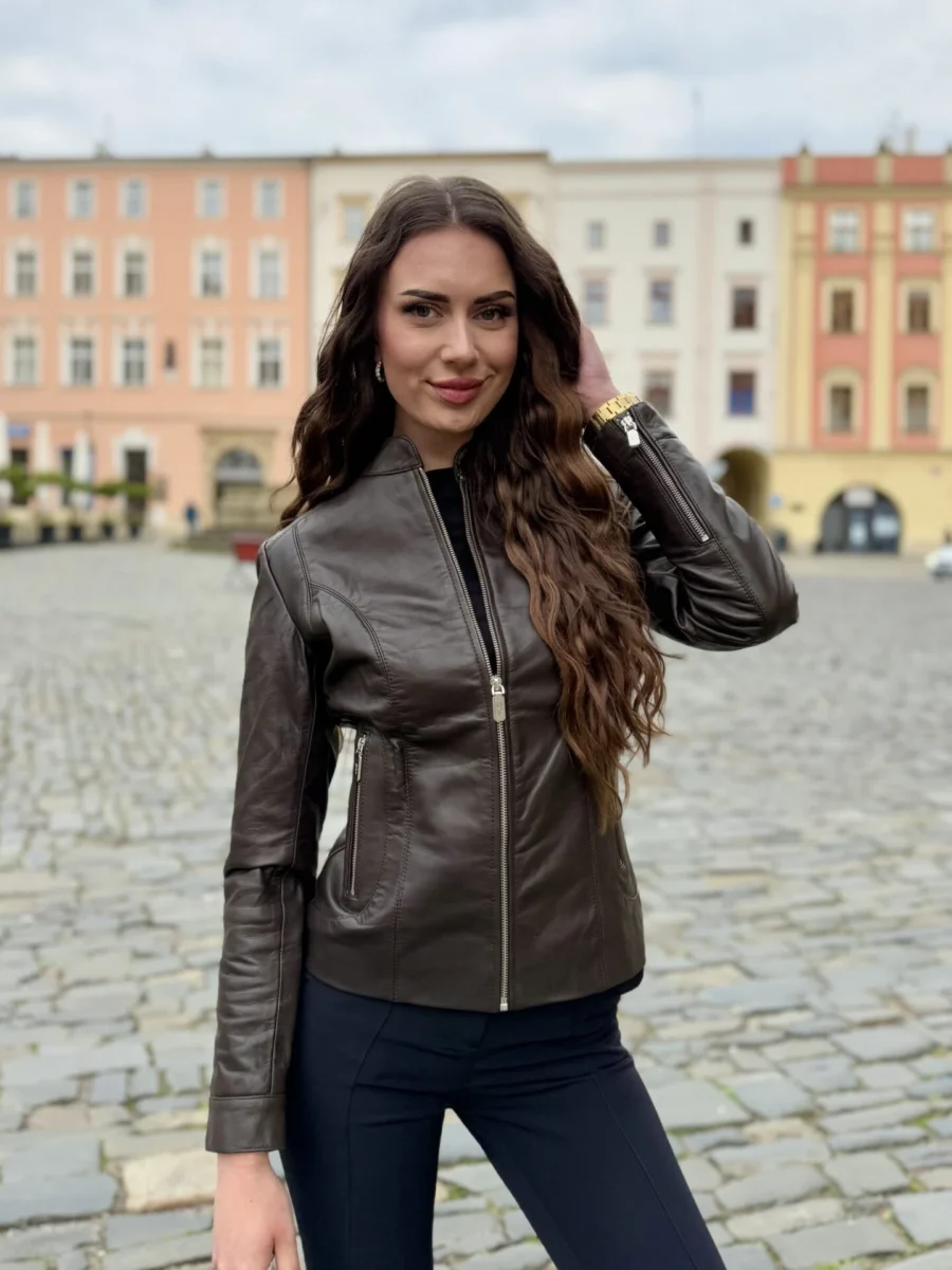 Becca Dark Brown – Kožená bunda tmavě hnědá - Obrázek 3