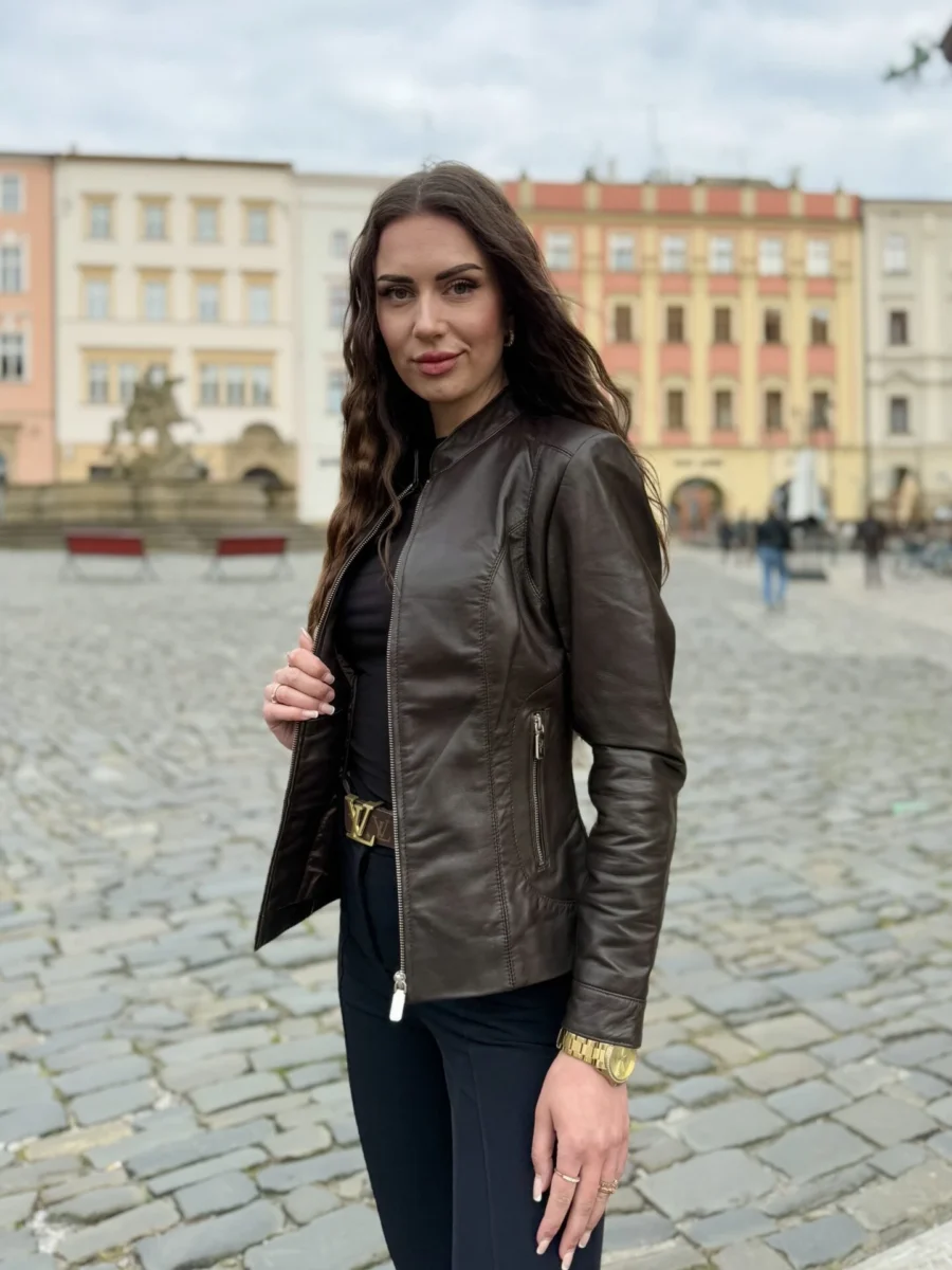 Becca Dark Brown – Kožená bunda tmavě hnědá - Obrázek 4