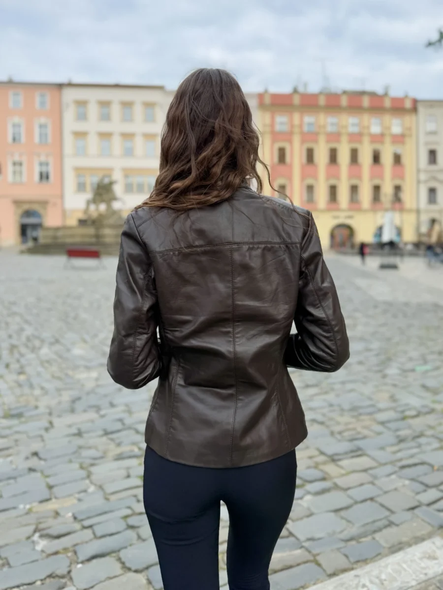 Becca Dark Brown – Kožená bunda tmavě hnědá - Obrázek 5
