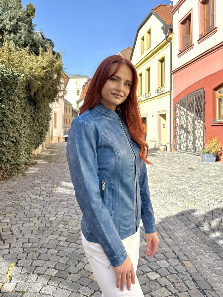 Becca Denim Blue – Dámská kožená bunda modrá denim - Obrázek 4