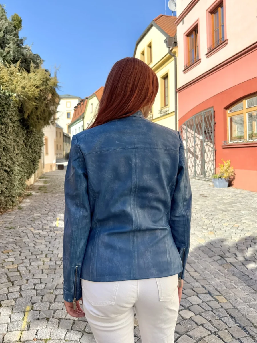 Becca Denim Blue – Dámská kožená bunda modrá denim - Obrázek 5