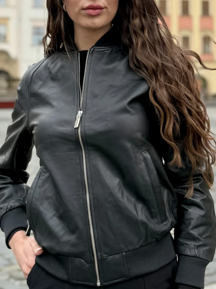 Laila Bomber Black– Dámský černý kožený bomber - Obrázek 2