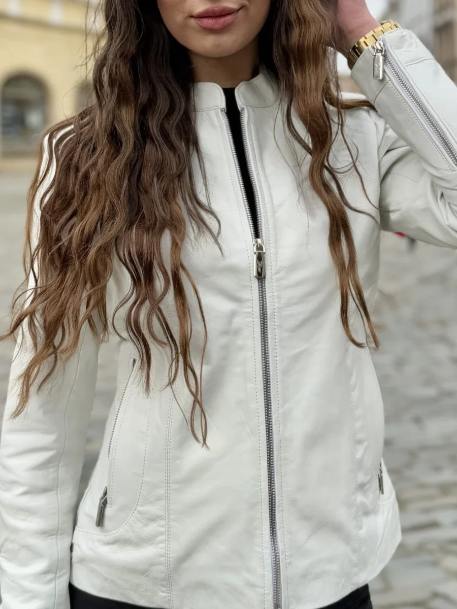 Becca White – Kožená Bunda Bílá - Obrázek 2
