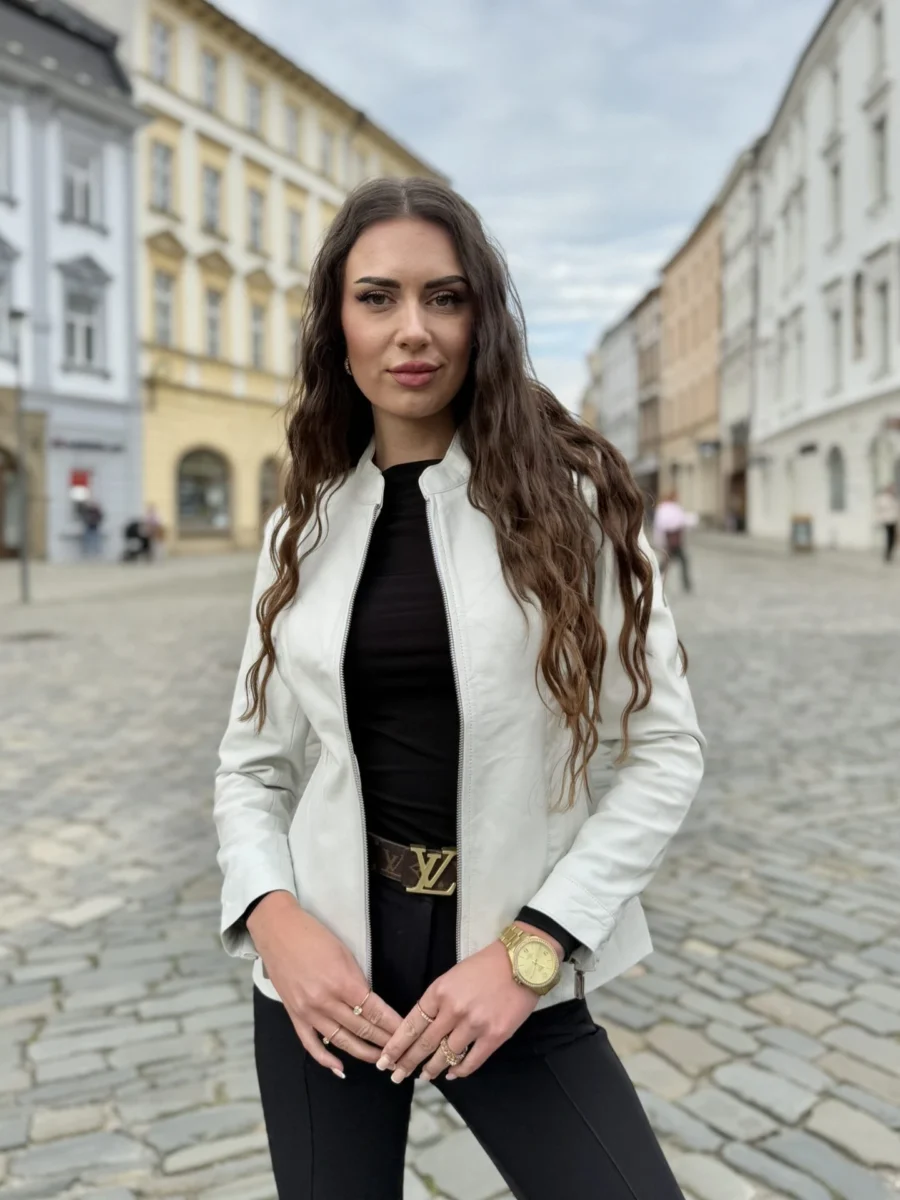 Becca White – Kožená Bunda Bílá - Obrázek 3