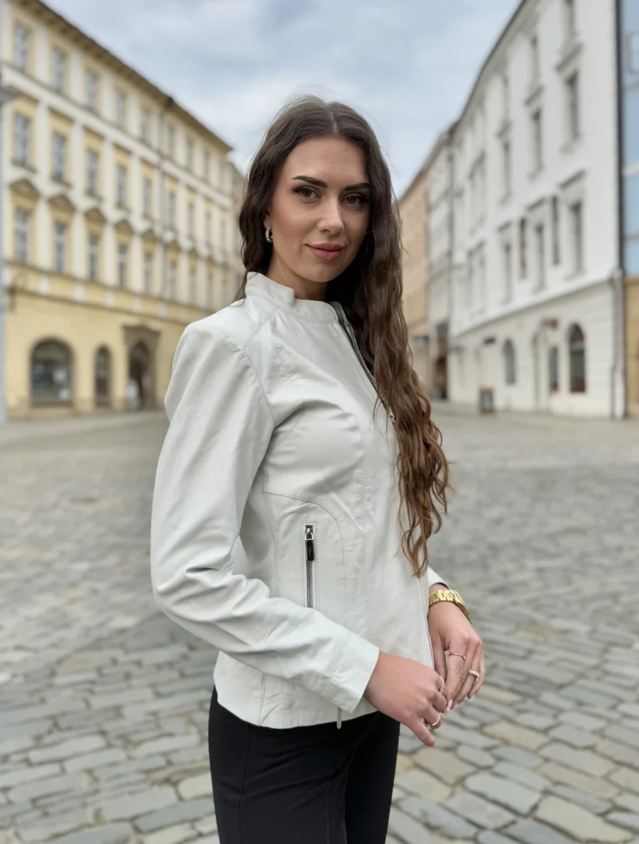 Becca White – Kožená Bunda Bílá - Obrázek 5