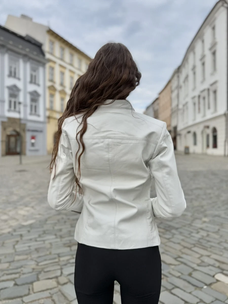 Becca White – Kožená Bunda Bílá - Obrázek 4