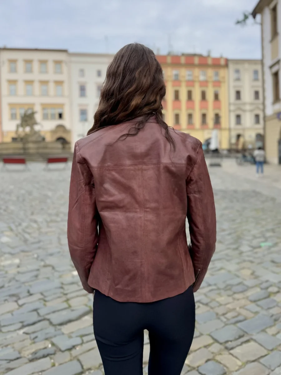 Becca Light Brown Antique 2.0. Short– Dámská kožená bunda hnědá - Obrázek 5