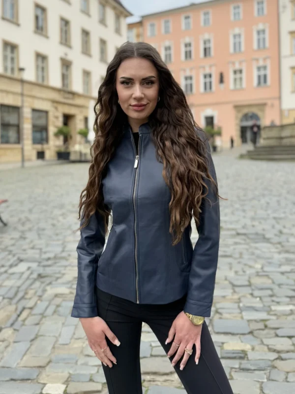 Becca Navy Blue - Kožená bunda tmavě modrá