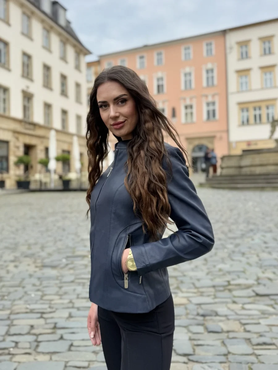 Becca Navy Blue - Kožená bunda tmavě modrá - Obrázek 4