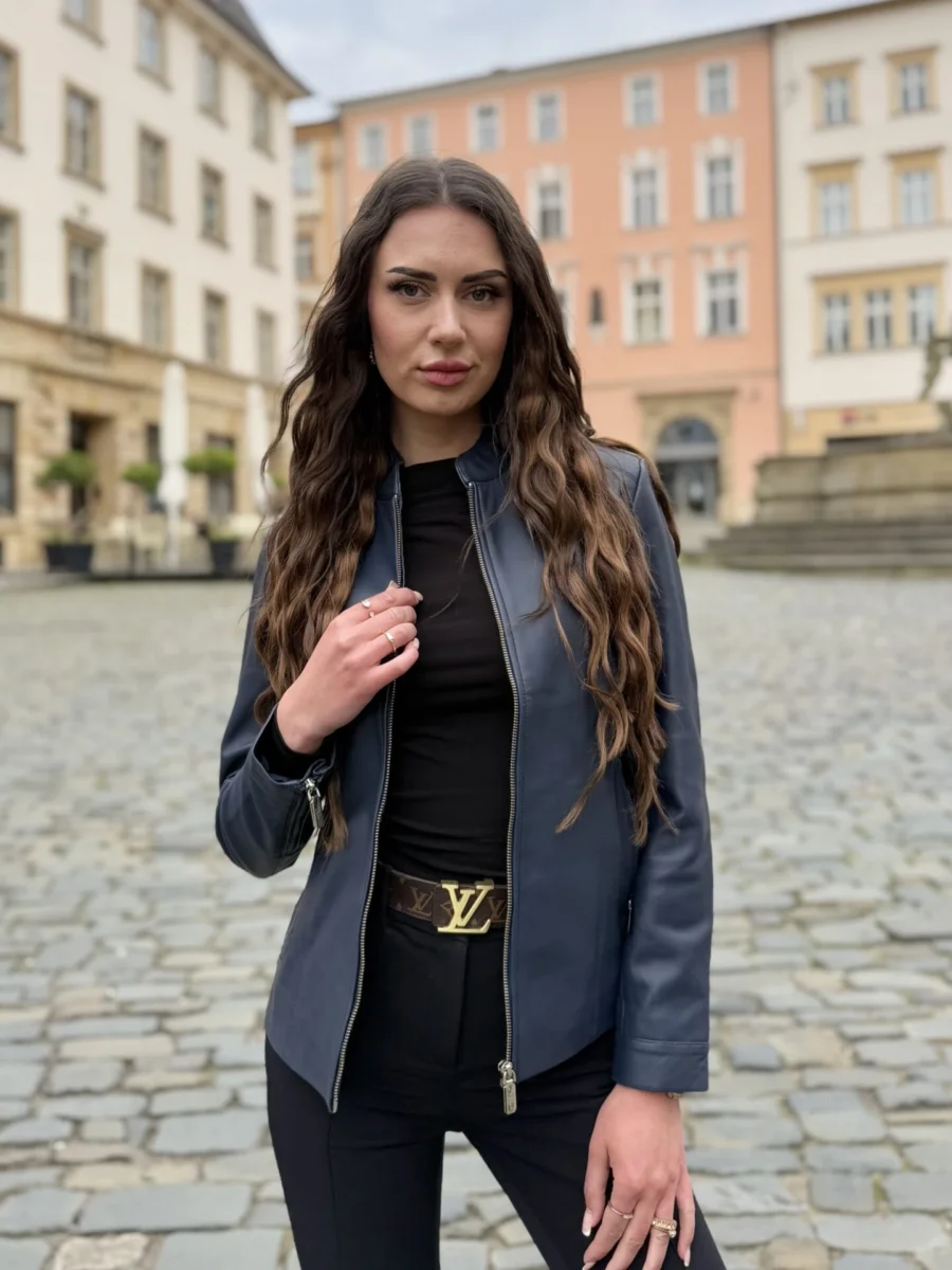 Becca Navy Blue - Kožená bunda tmavě modrá