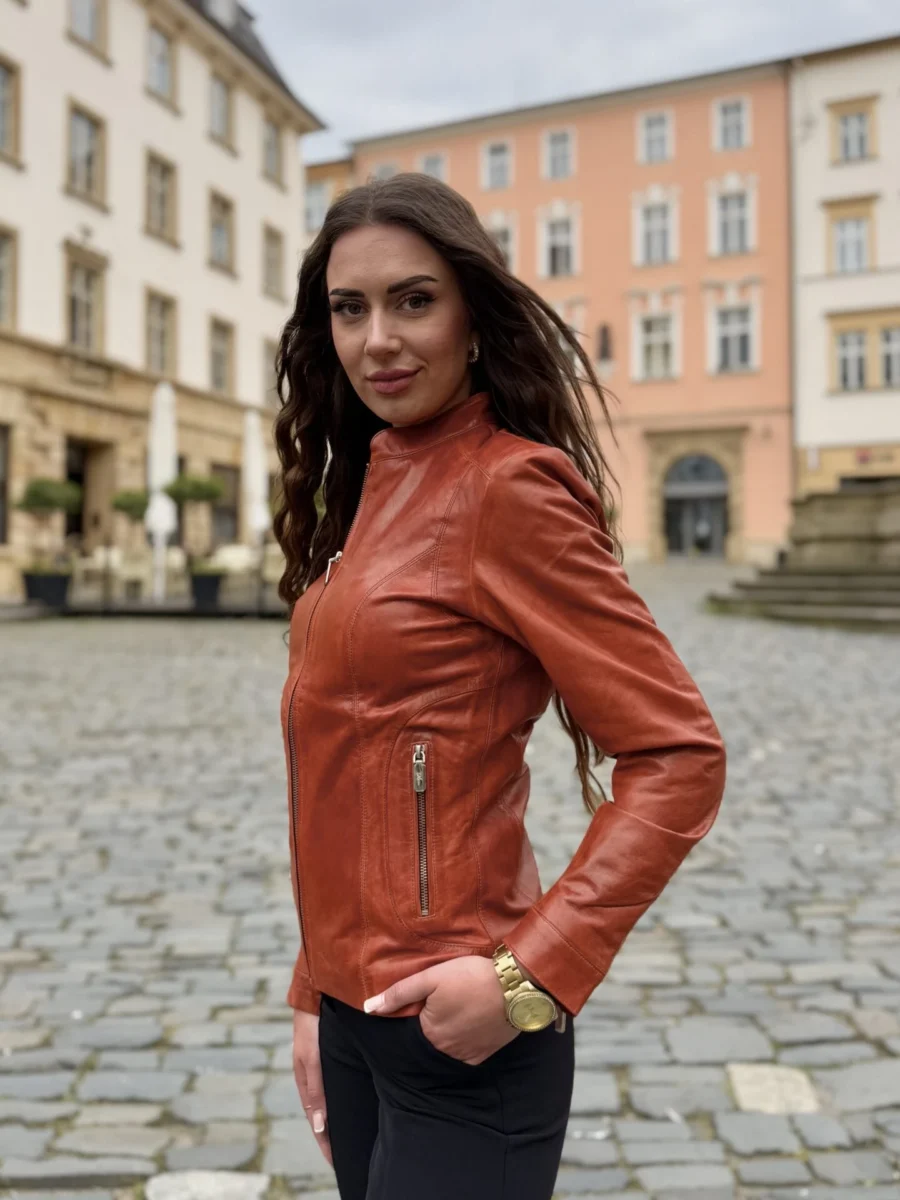 Becca bordeaux - dámská kožená bunda - Obrázek 4