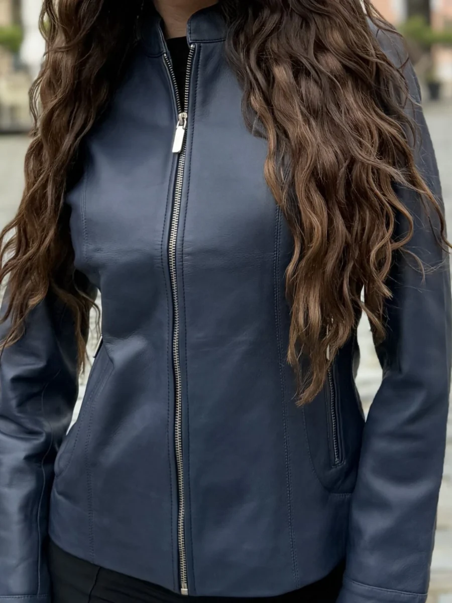 Becca Navy Blue - Kožená bunda tmavě modrá - Obrázek 2