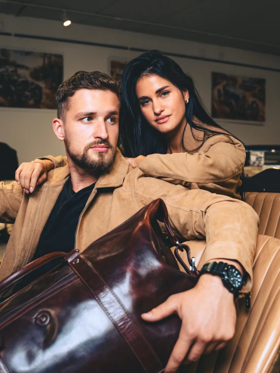 Delon 77 Sand Suede – Kožená bunda s límcem semiš písková - Obrázek 2