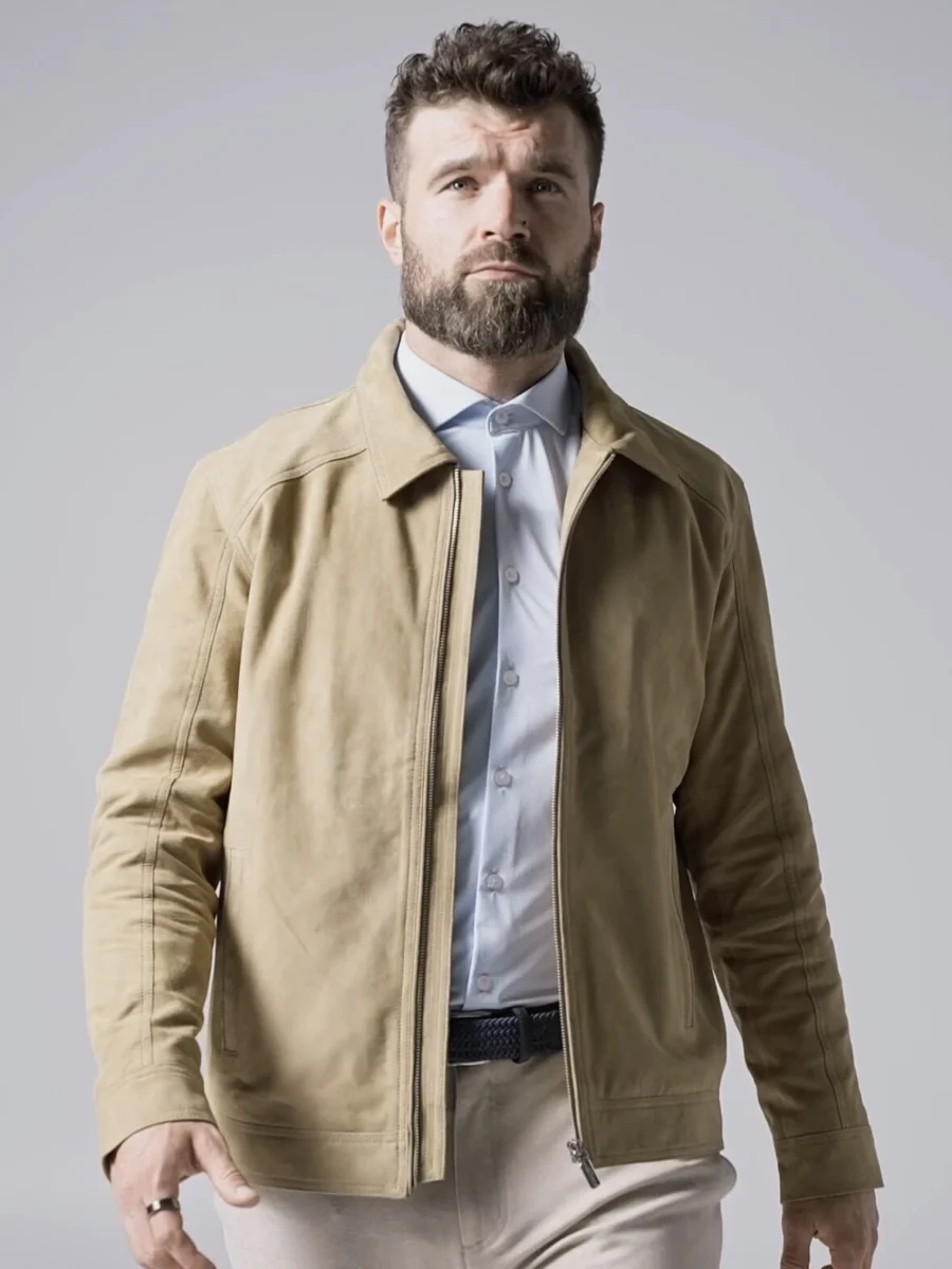 Delon 77 Sand Suede – Kožená bunda s límcem semiš písková - Obrázek 10